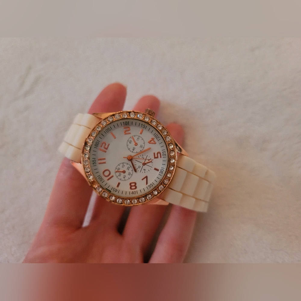Rose Gold and White Rinestone Watch